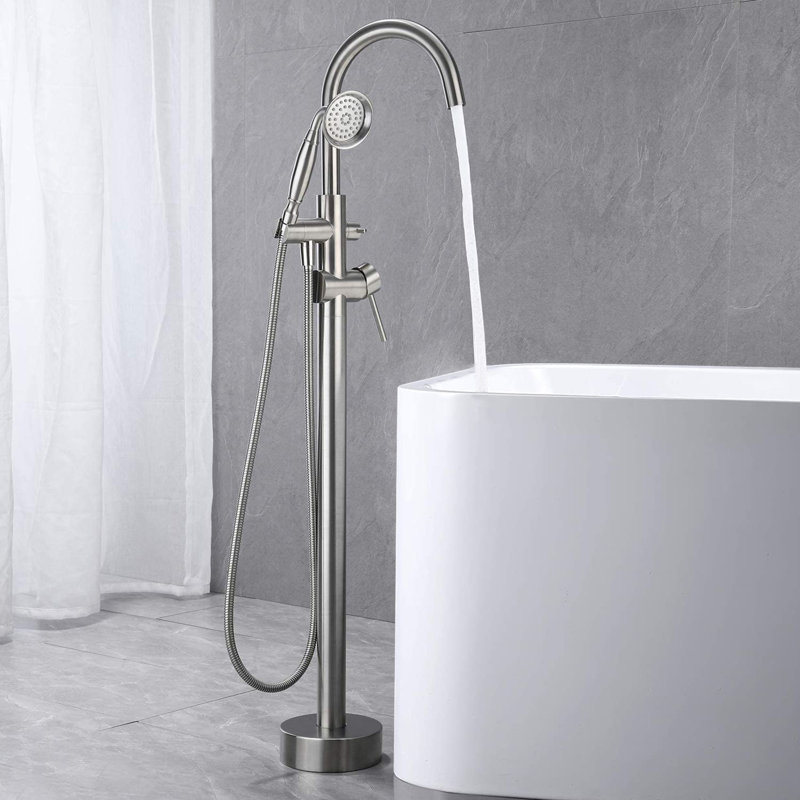 Floor Tub Filler with Diverter, Brushed Nickel
