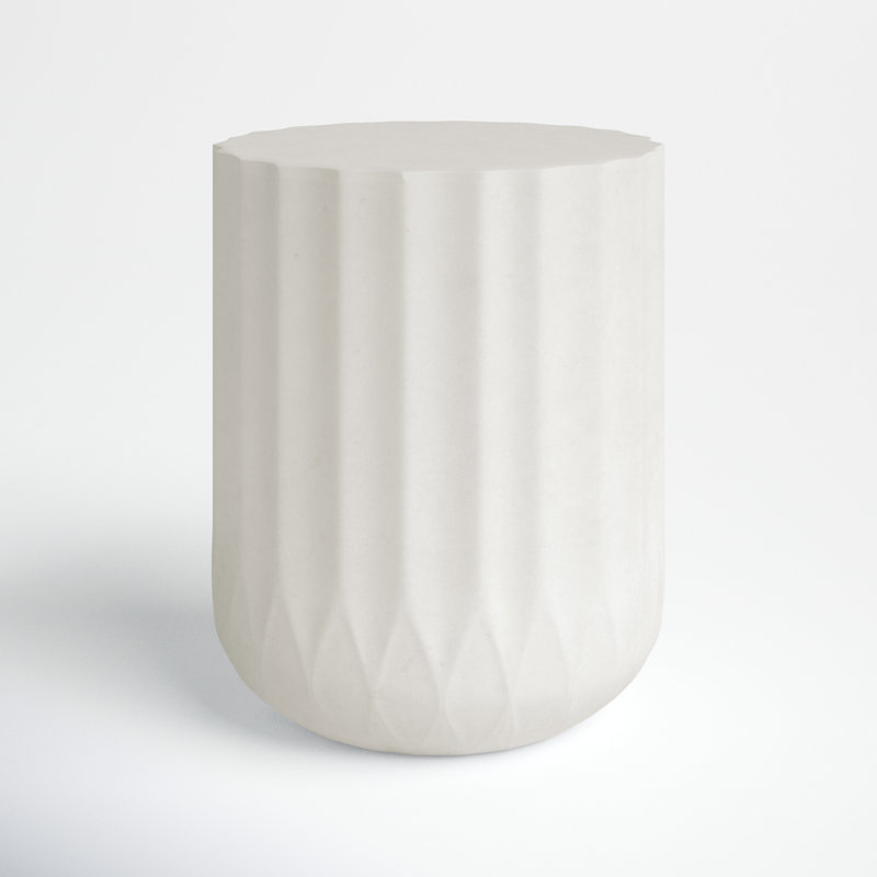 Ilene Round Concrete Outdoor Side Table, White