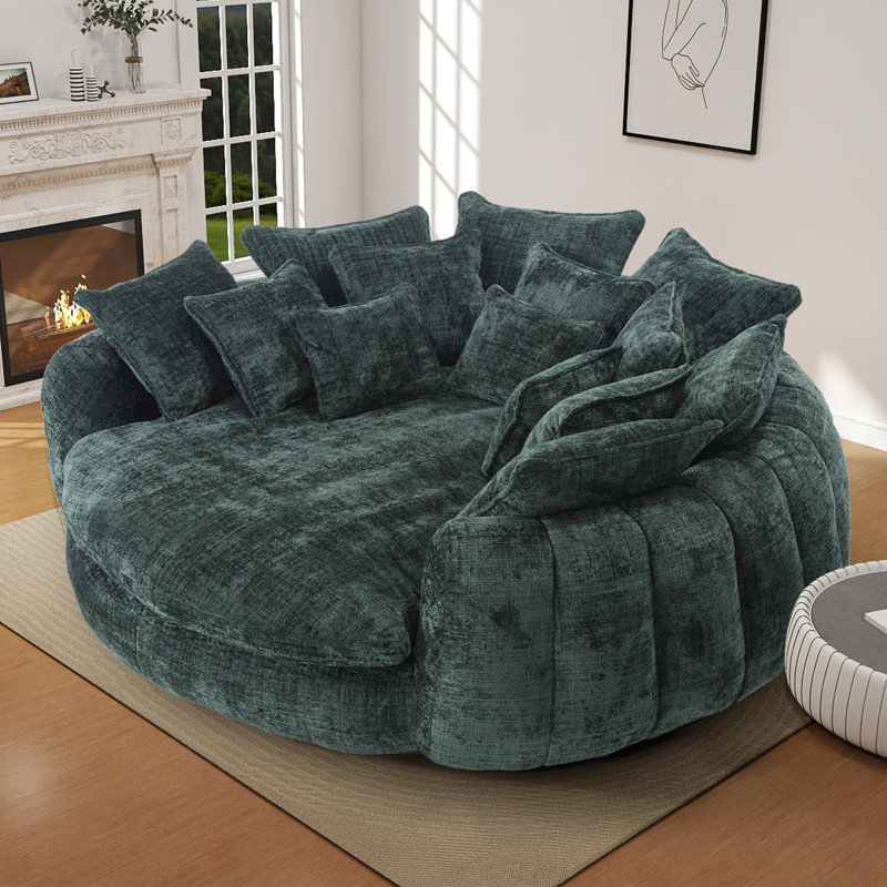 Canapé-lit de 81 po surdimensionné 81 po avec revêtement en chenille et 14 coussins, Vert