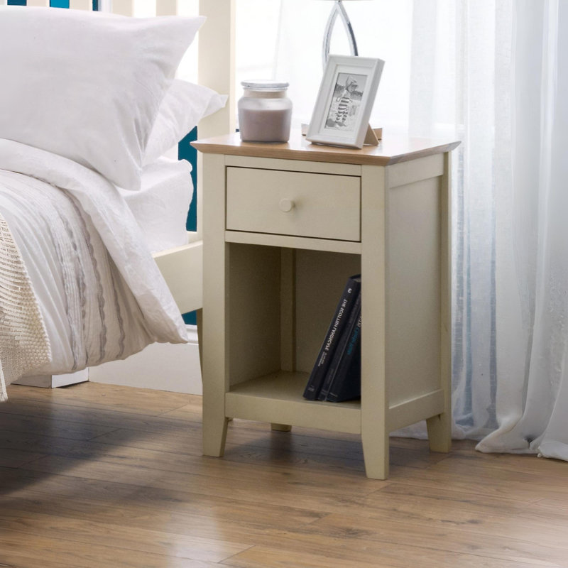 Bledsoe 40cm W Solid + Manufactured Wood Bedside Table, Oak/Ivory
