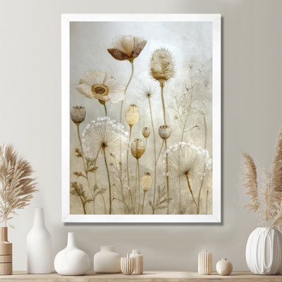 «Morning Sunrise Rays Over Dried Flower Meadows - Wildflowers», reproduction d'art sur toile à motif floral blanc