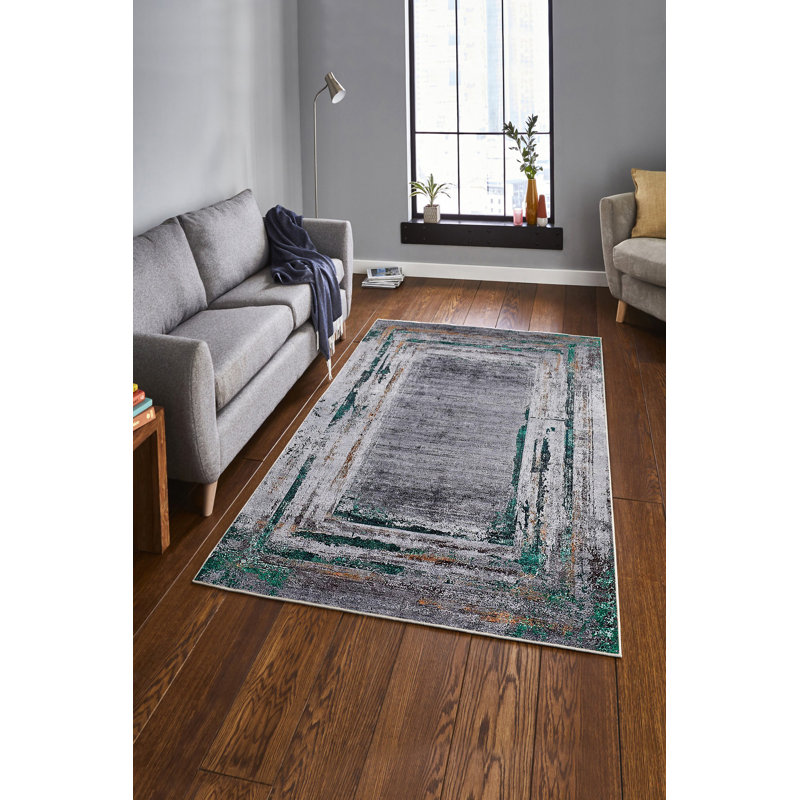 Tapis rectangulaire gris en polyester tressé à la machine Walkertown, Rectangle 5 pi 3 po x 7 pi 7 po