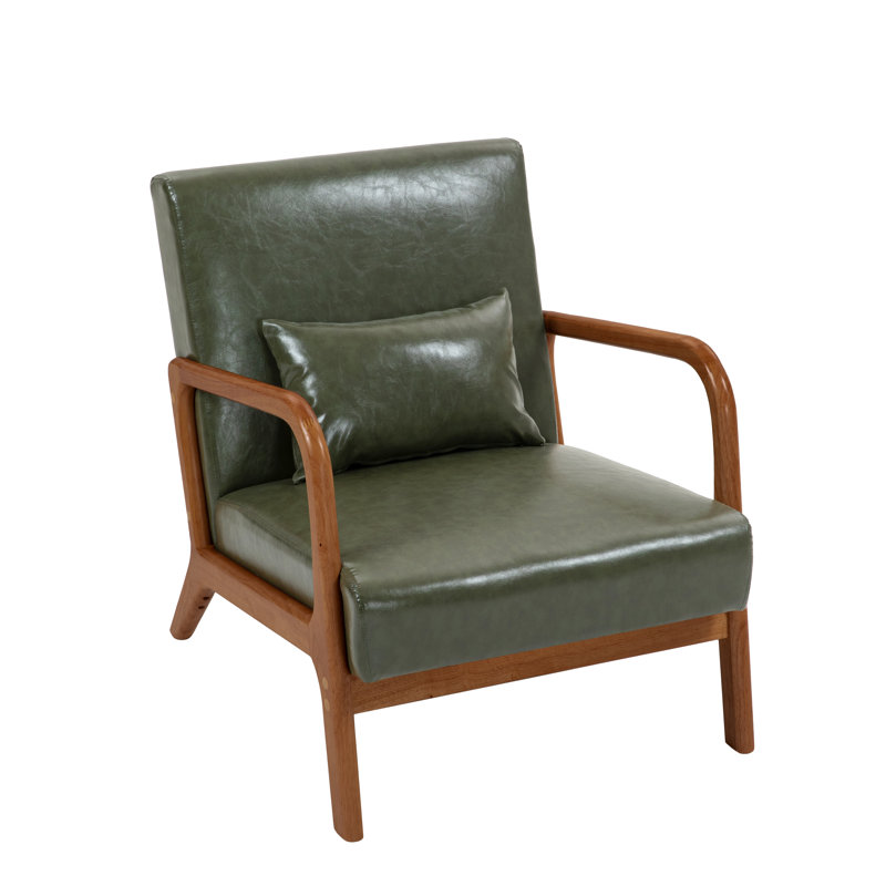 Jyrin 64.5Cm Wide Armchair, Chanton Hunter Green Faux Leather, Dark Brown Wood