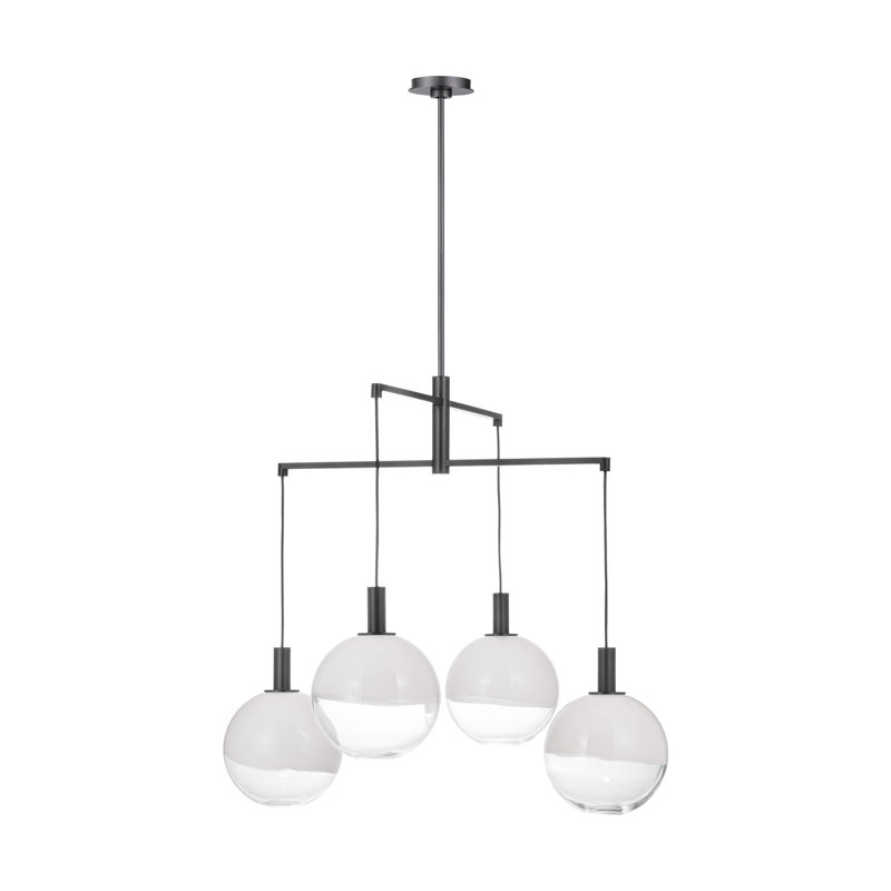 Sean Lavin Torian 6 Light Dining Room Chandelier With Milk Clear Glass Mix Shade, Aged Iron, 29.875" H x 32.5" W x 32.5" D