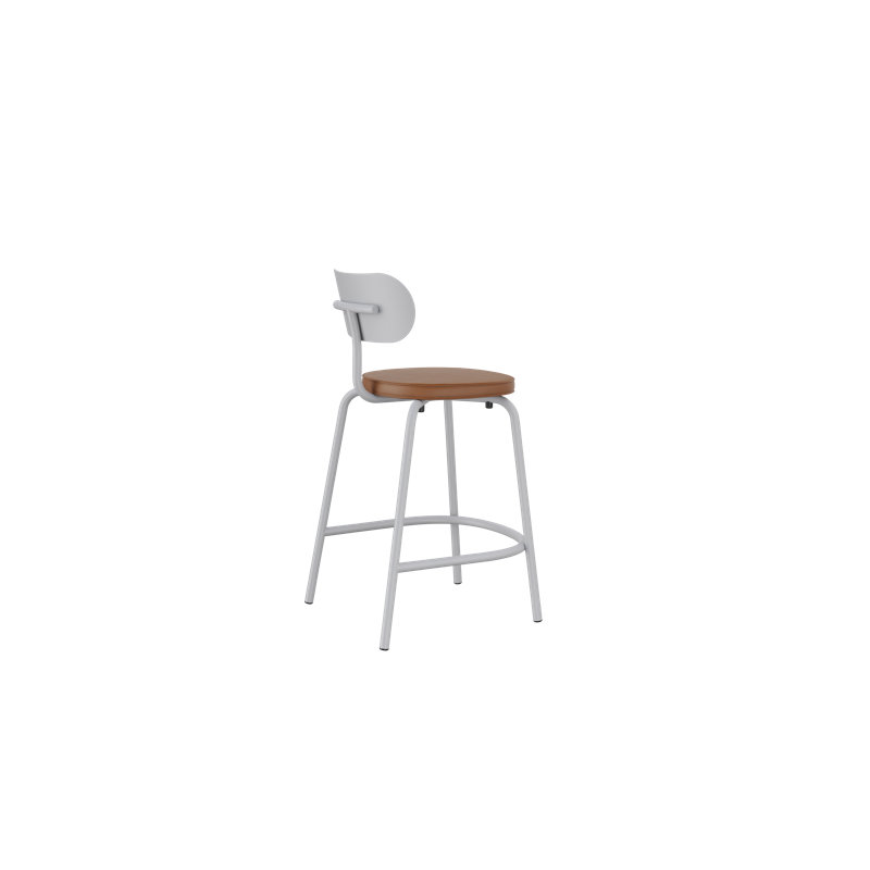 Tabouret de comptoir Khylia - noir graphite avec cuir écologique graphite, Siège brun clair / base en aluminium blanc