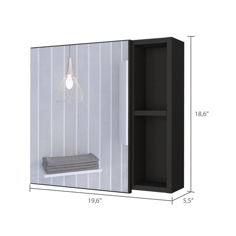 Myrick 2-Shelf Medicine Cabinet With Mirror Black Wengue, Black
