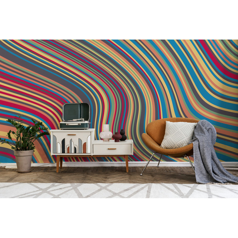 Papier peint rétro à rayures arc-en-ciel, L 100 po x l 150 po