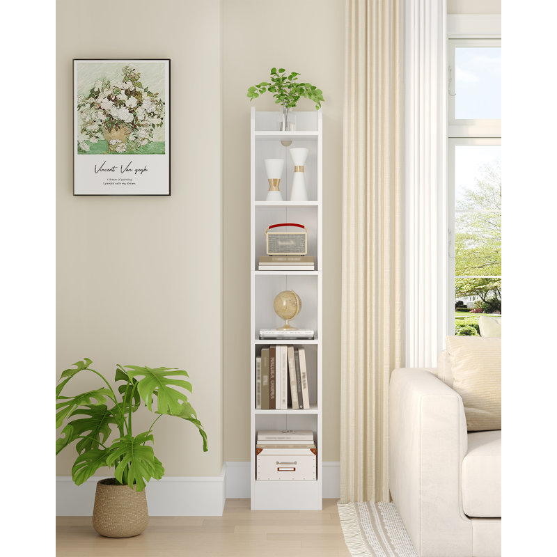 Bookcase, 6-Tier/7-Tier Narrow Tall Bookshelf, Wooden Bookshelf with Adjustable Shelf, Open Storage Shelf for Bedroom, Living Room, Home Office 