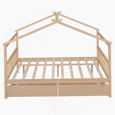 Wooden House Bed with Drawers