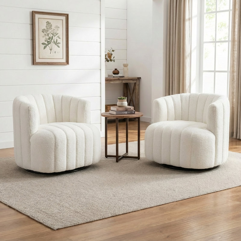 Fauteuil demi-tonneau pivotant rembourré Bryonie, Ourson blanc