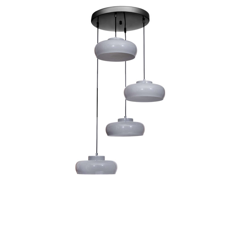Lustre réglable élégant, corps et capuchon en métal, finition grise et noire, 10,0 po x 5,1 po | Hauteur réglable de 8,3 à 27,6 pouces | 4 x douilles E27 (40 W maximum) | pour les salles à manger et les espaces de vie modernes
