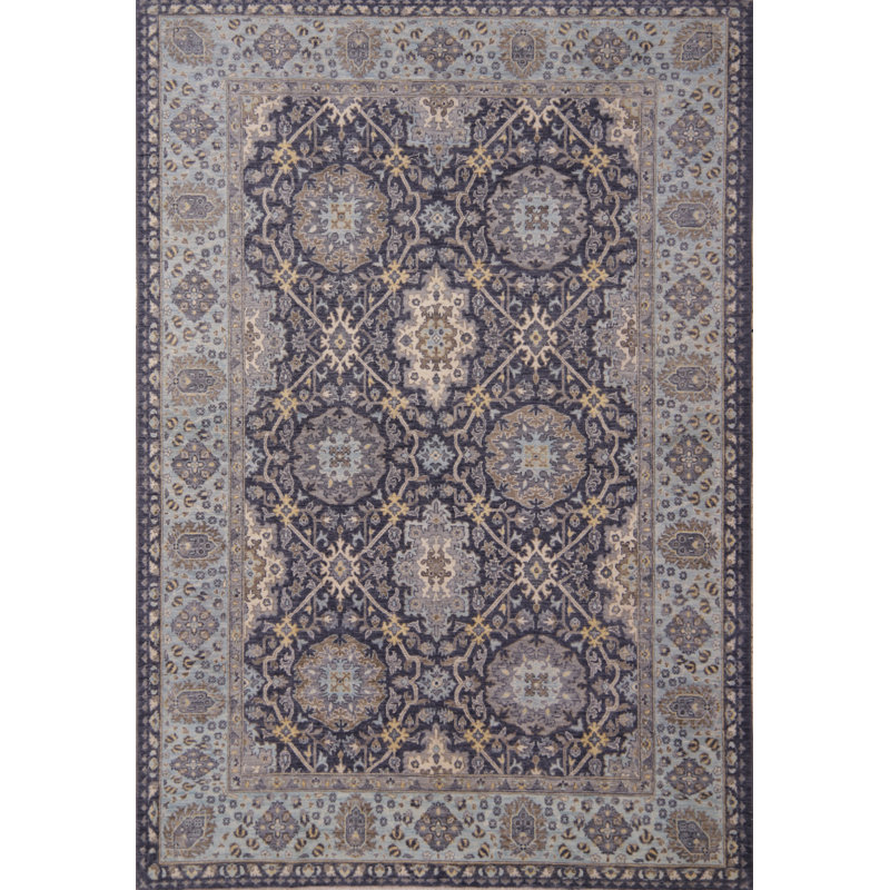 Hand-Knotted High-Quality Dark Gray and Light Blue Area Rug