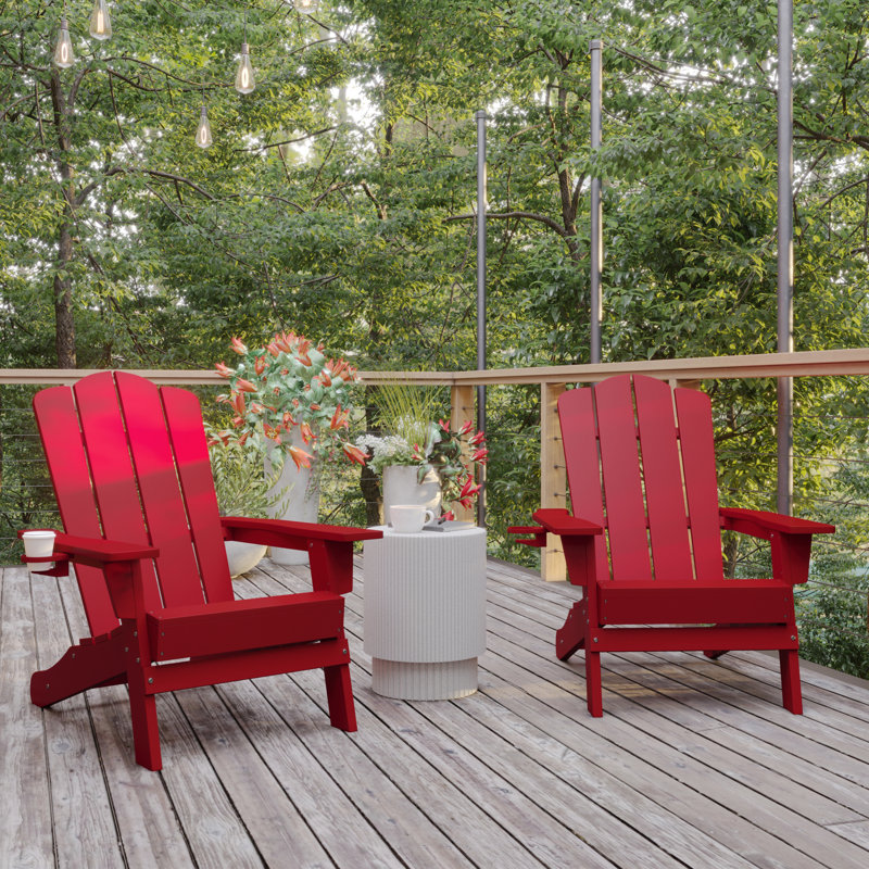 Chaises Adirondack commerciales toutes saisons avec porte-gobelets Ayleah, Rouge