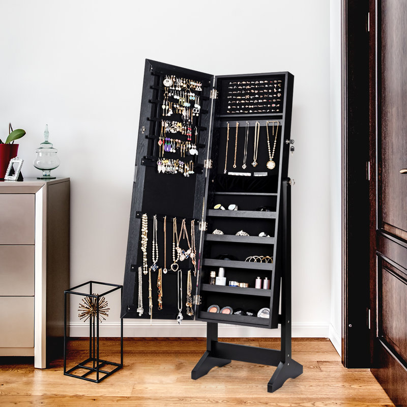 Aledra 16'' Wide Freestanding Jewelry Armoire, Black
