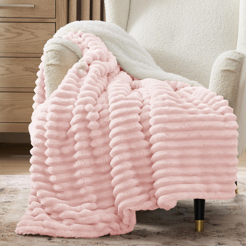 Couvre-lit en sherpa doux de 300 g / m², jeté en peluche doux et doux du printemps, Rose, Très grand lit