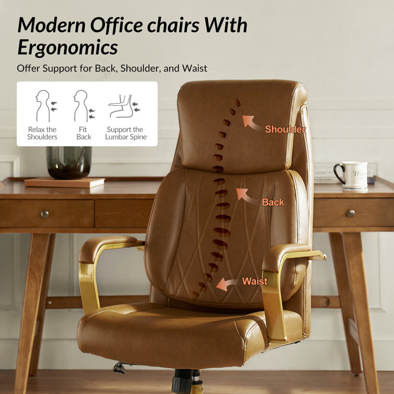 Bradford Mid-century Modern 24"W Tilting Ergonomic Office Chair with Airbag Lumbar Support System, Camel