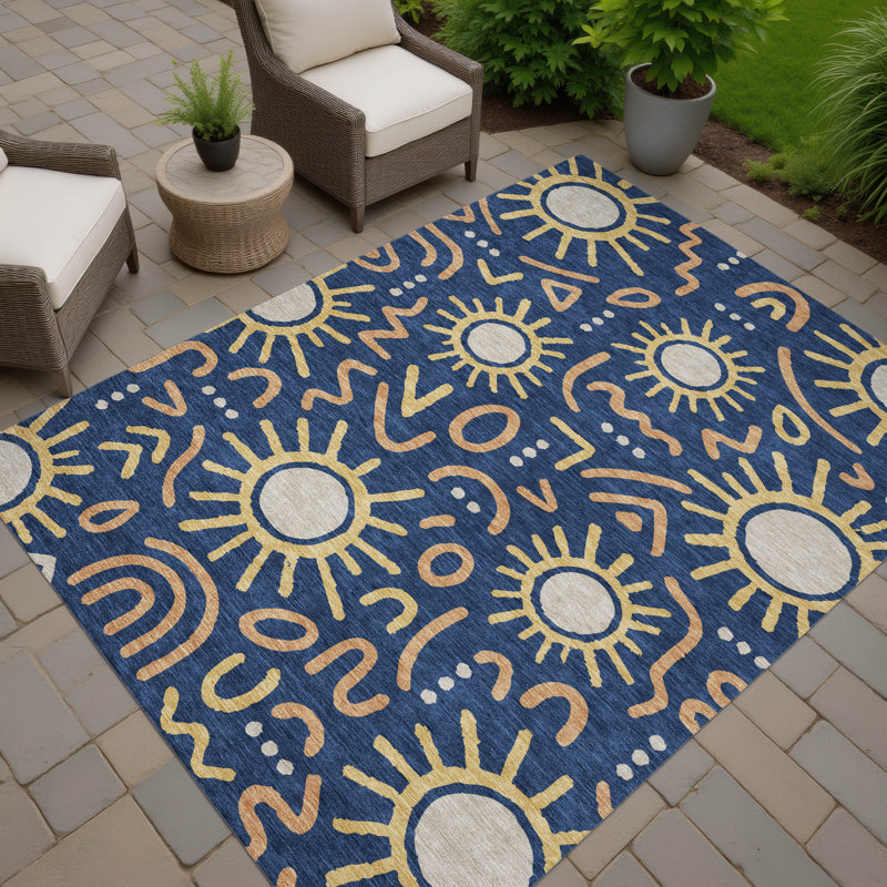 Machine Washable Indoor/Outdoor Chantille ACN2620 Bohemian Rug, Navy, 9' x 12'