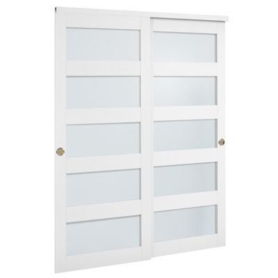 Sliding Closet Door 48"(Double 25") x 80" 5-Lite Frosted Glass Bypass Door