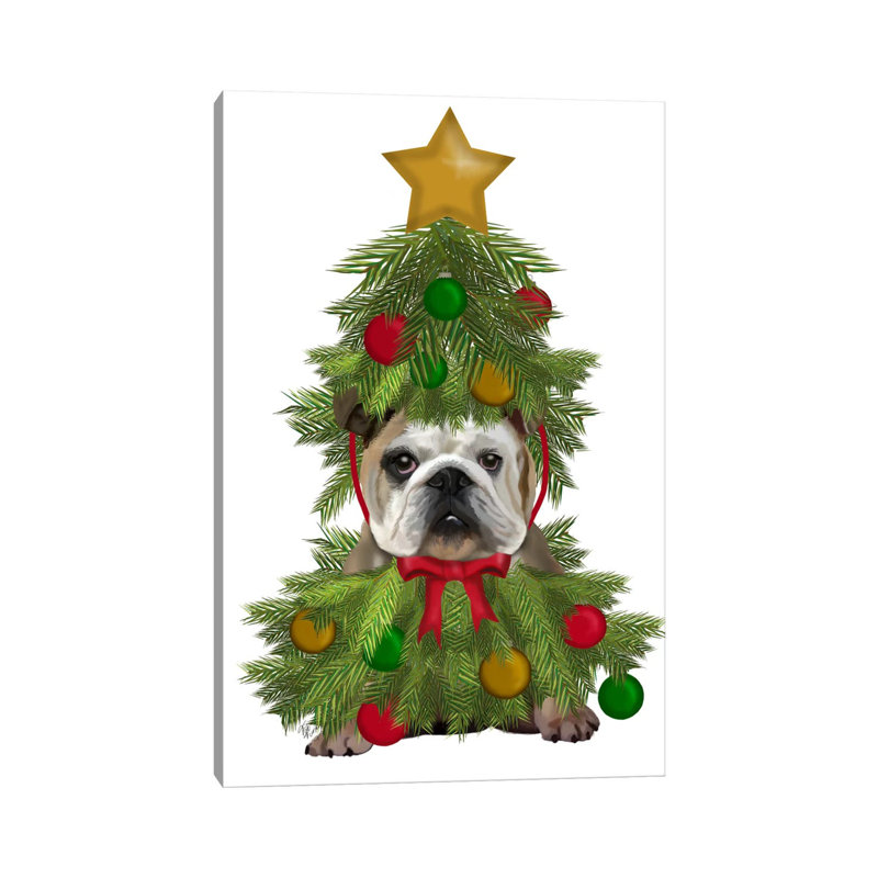 English Bulldog, Christmas Tree Costume by Fab Funky - Wrapped Canvas Painting, 31cm H x 20.5cm W