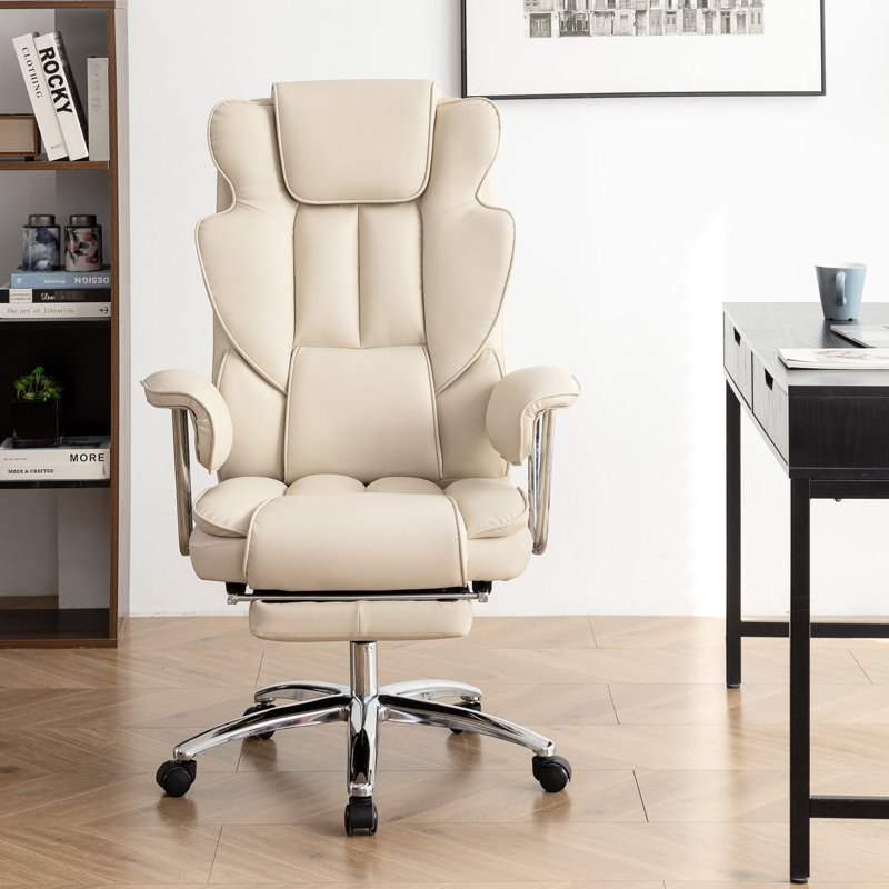 Grand et grand siège de bureau beige, capacité de 500 lb, inclinable en cuir ergonomique avec repose-pieds pour la chaise de la maison - beige ordinateur