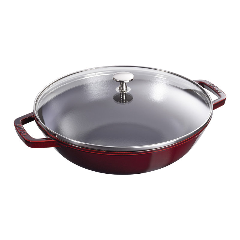Enameled Cast Iron Wok with Glass Lid (12-inch)