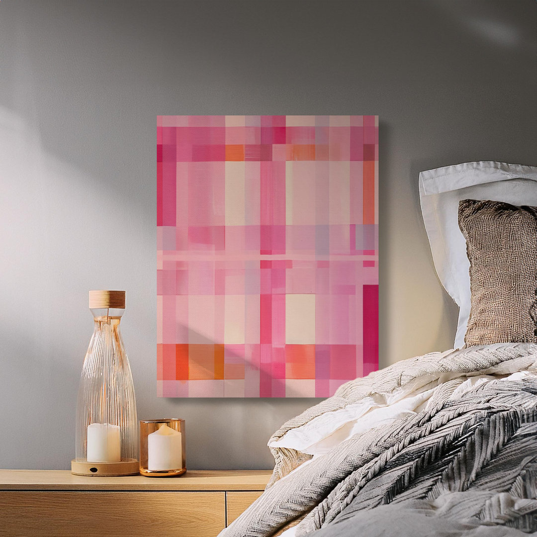 Vibrant Pink Abstract Geometric Canvas Art, Modern Intersecting Blocks Wall Decor, Contemporary Aesthetic Print