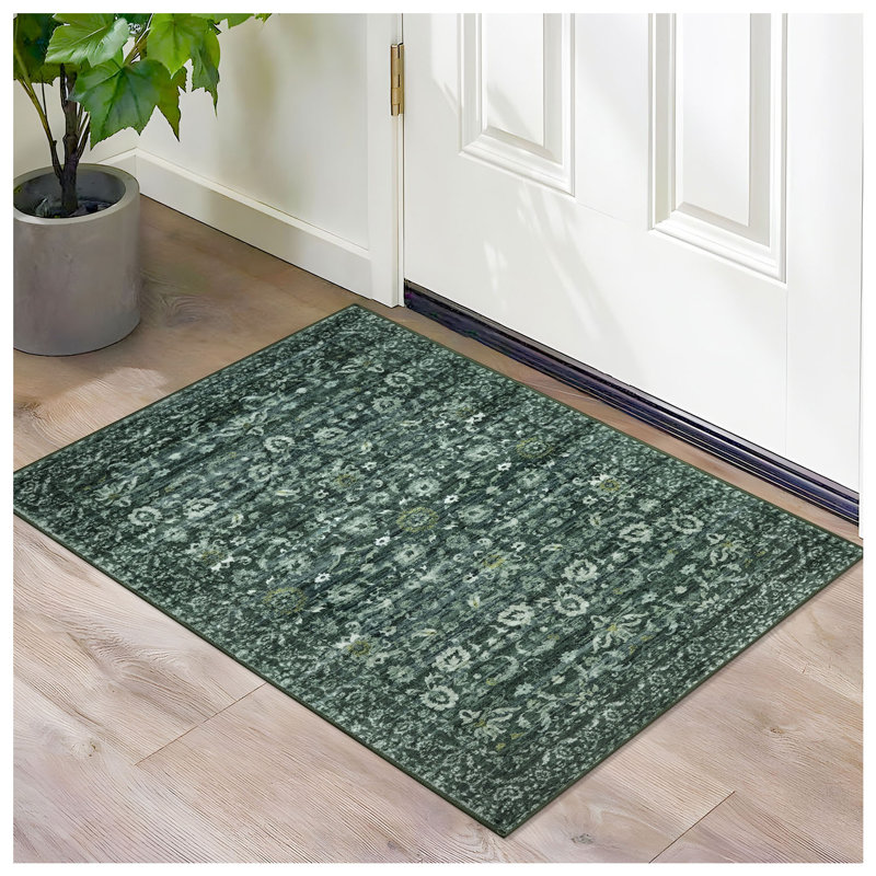 Tapis vert antidérapant lavable à la machine, Rectangulaire 2 pi x 3 pi, Dark Green