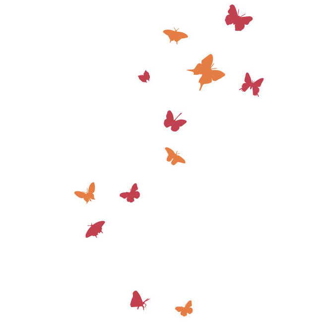 Décalcomanie murale papillons, Rouge / Orange, H 91 po x l 55 po x P 0,01 po