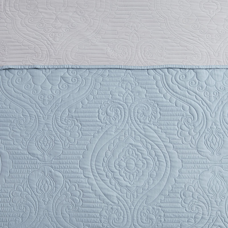 Ensemble de courtepointe réversible en microfibre 3 pièces , Double/grand, Bleu pâle / taupe