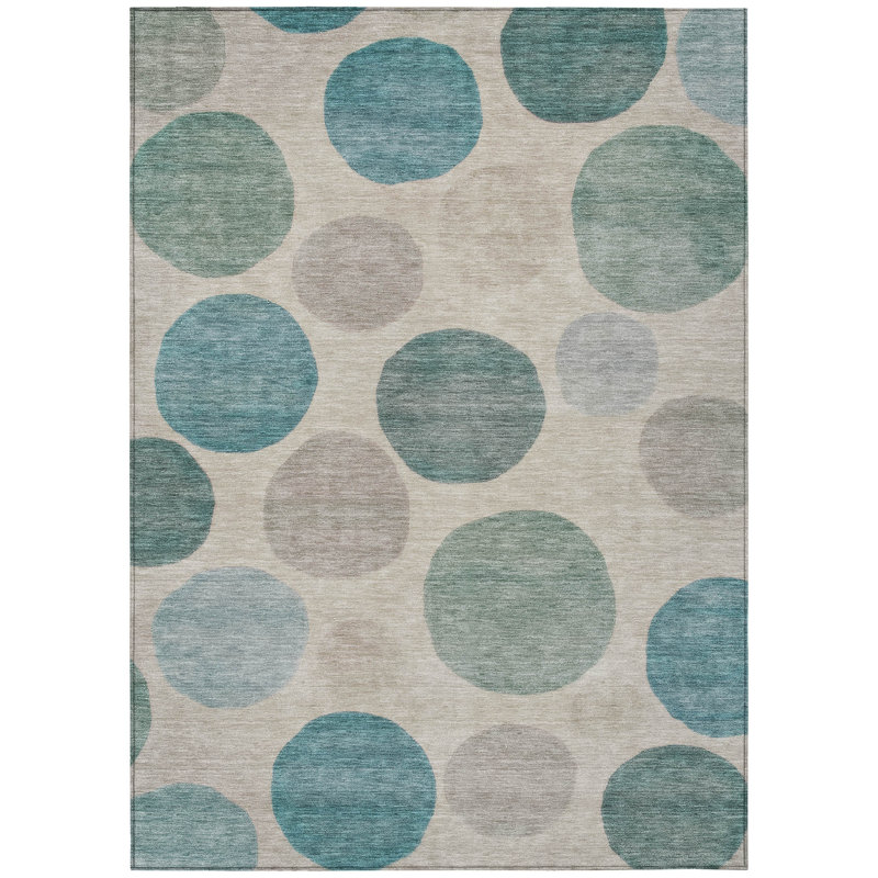 Tapis intérieur / extérieur bleu sarcelle lavable 9 pi x 12 pi ivoire et turquoise