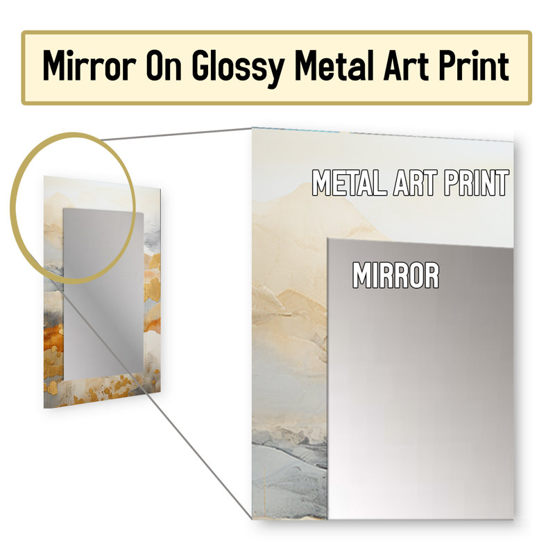 Beige And Gold Minimal Expression II - Abstract Shapes Decorative Mirror, Modern Wall Mirror, Printed Metal Art, 32" x 24"