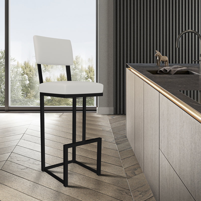 Adele Lawton Upholstered Bar Stool in Hand Powder-Painted Finish, Counter Stool (26" Seat Height), Sable Onyx