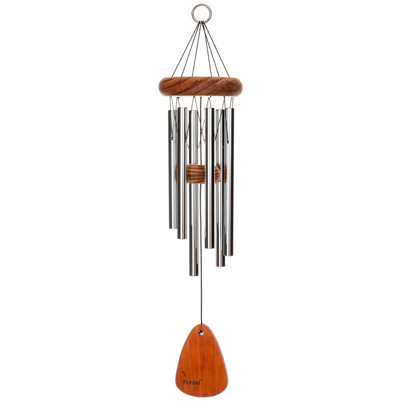 Festival 18" Silver Redwood Wind Chime with Anodized Aluminum Tubes