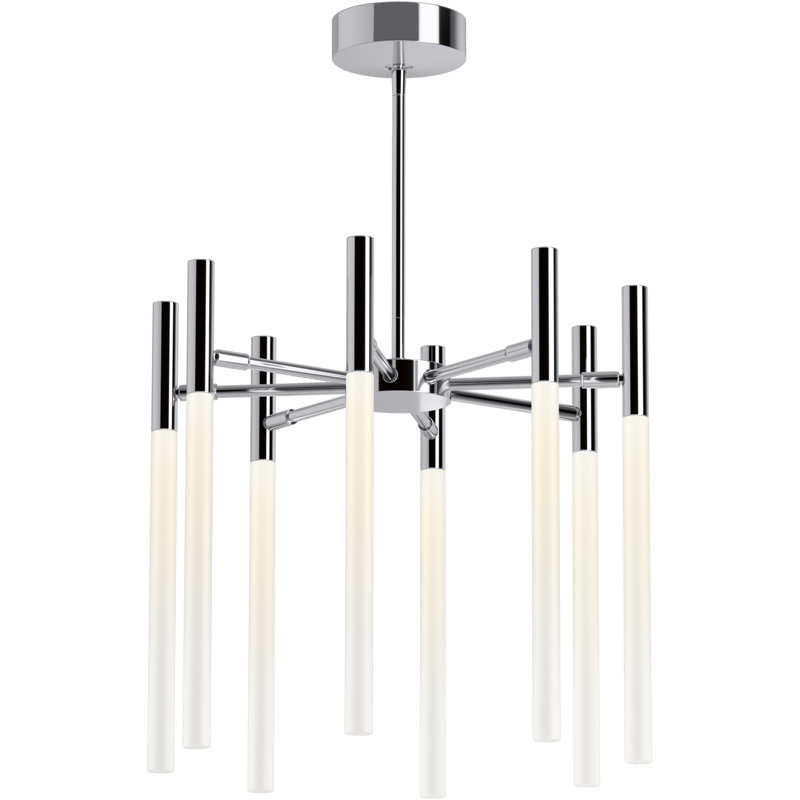 8 - Light Unique / Statement Modern Linear LED Chandelier, Polished Chrome