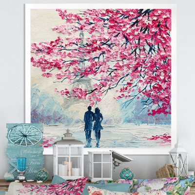 «Romantic Couple In Loves In Paris», reproduction d'art sur toile traditionnelle
