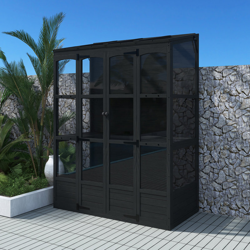 Wooden Greenhouse Cold Frame With 4 Independent Skylights, Black