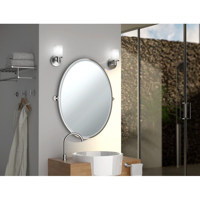 Latitude II Wall Mounted 1-Light Frosted Glass Sconce | Bathroom Lighting, Satin Nickel