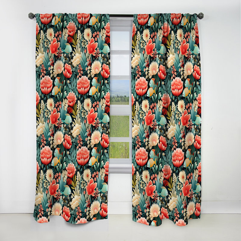 Motif tropical Coral Crêtes IV - Rideau floral - Rideau occultant floral - 1 panneau, L 52 po x L 120 po