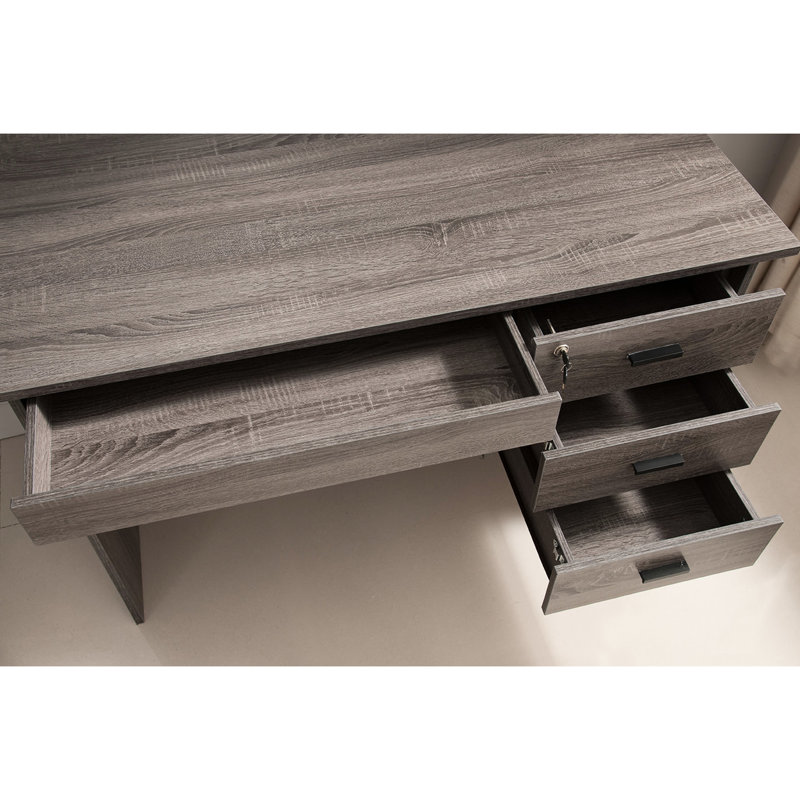 Bureau verrouillable 3 tiroirs gris vieilli pour la maison avec 3 systèmes