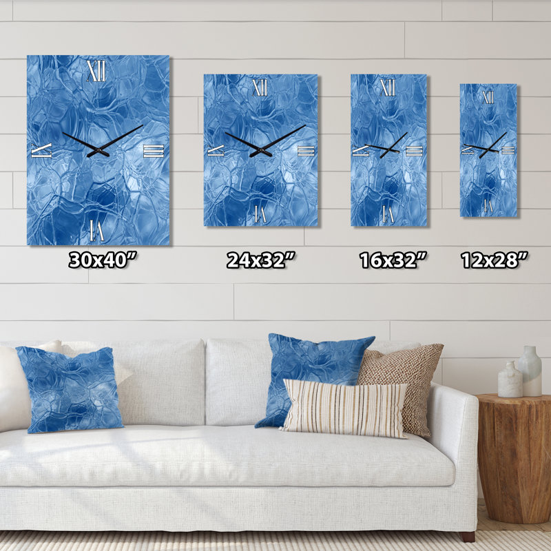 Blue Ice Structures - Horloge murale abstraite en métal, Petit