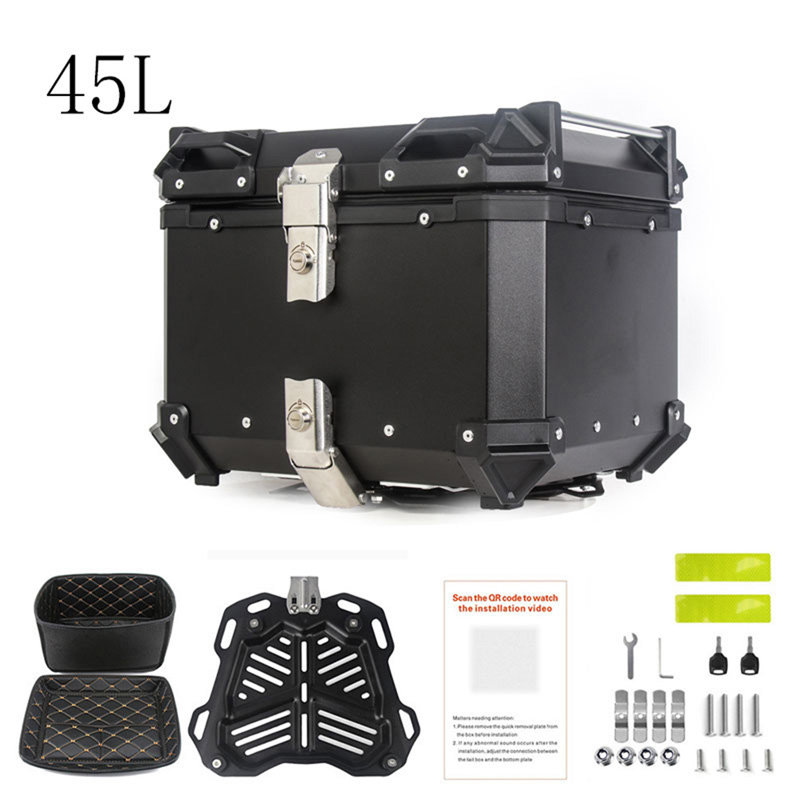 45L Motorcycle Top Case, Aluminum Alloy Waterproof Motorbike Top Box , Universal Motorcycle Trunk, Black