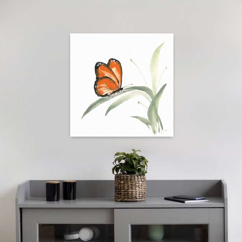 Contemporary Butterfly Orange Ii With Animal Animals Art, 18" H x 18" W