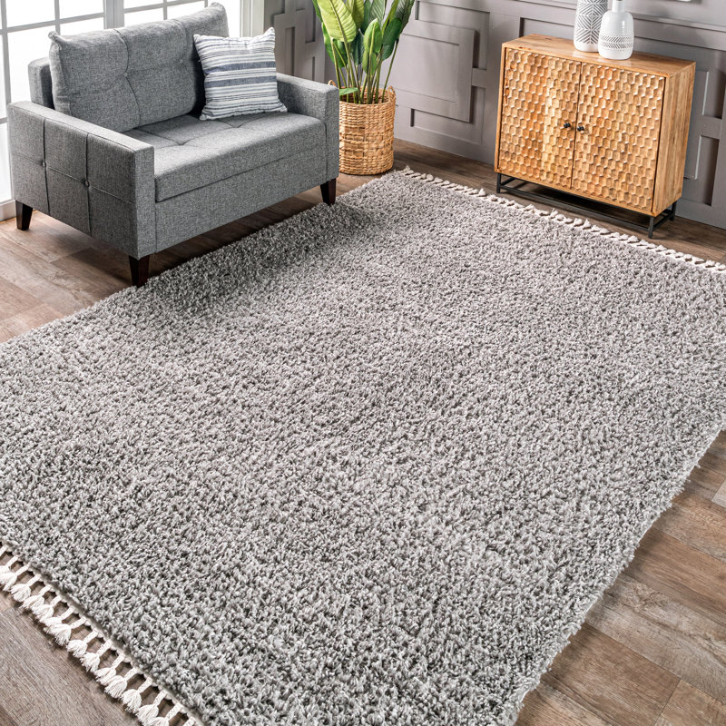 Tapis ivoire à poil long pour le salon, la chambre à coucher, la salle à manger, la chambre de bébé Shields, gris / ivoire
