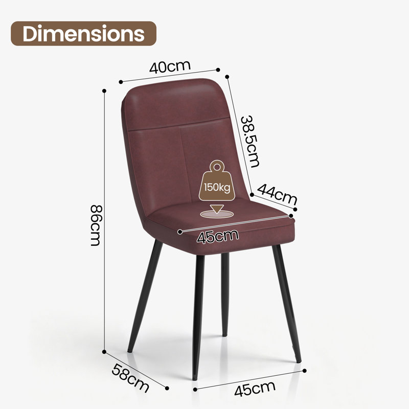 47cm H Upholstered Upholstered Back Side Chair, Brown, 4