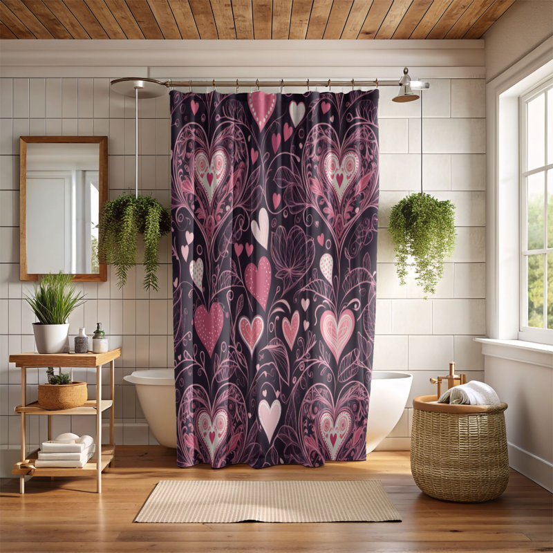 Rideau de douche 1 pièce Pink Hearts, H 74 po x l 71 po
