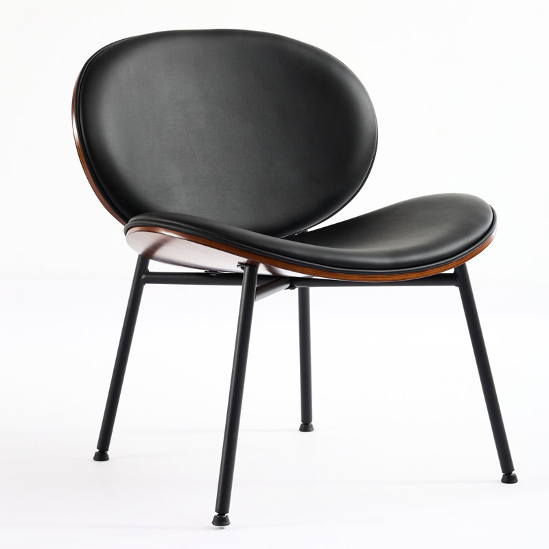 Modern Design Wood Chair, Black Pu Leather, Comfortable Seat Cushion, Fits Any Decor Theme, Living Room Bedroom Office Sw1871bk Leather Chair With Wide Seat, Curved For Comfort,