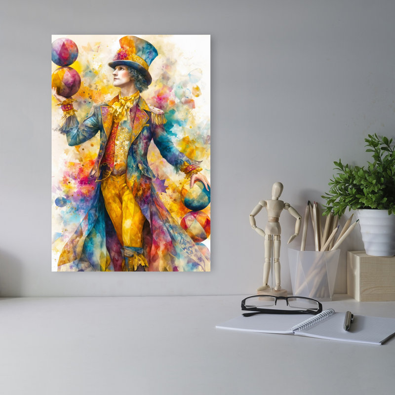 «Vibrant Circus Juggler», art mural coloré et ludique, 18" H x 12" W