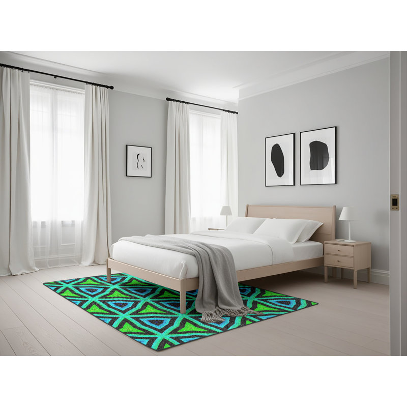 Tapis vert/bleu à motifs Donnelle, Rectangle 5 pi x 7 pi