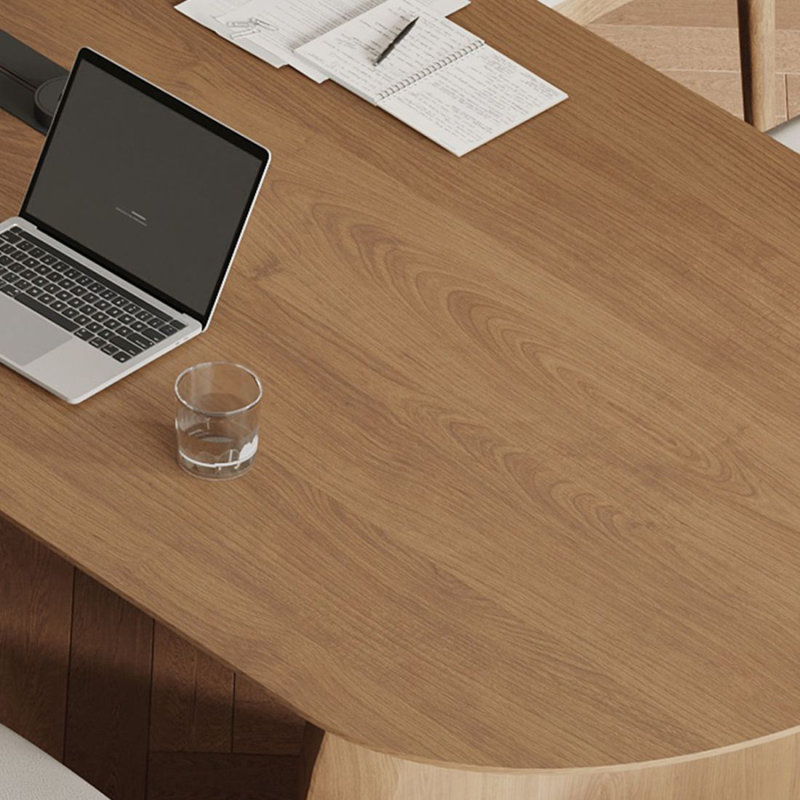 Bureau d'écriture ovale en bois massif Nut-Brown, H 29,53 po x l 78,74 po x P 31,5 po, Brun noyer