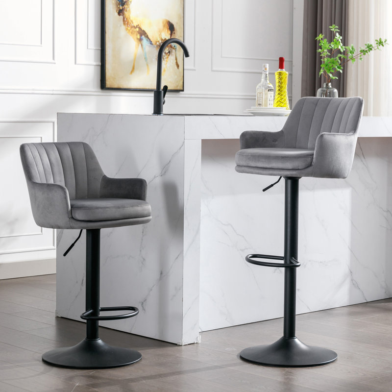 Isom Swivel Adjustable Height Bar Stools Set of 2, Gray